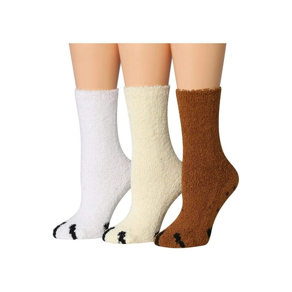 Colorfut Women's 3-Pairs Cozy Microfiber Anti-Skid Soft Colorful Patterned Fuzzy Crew Socks Slipper (with non-slip silicone grippers) FZ40-A