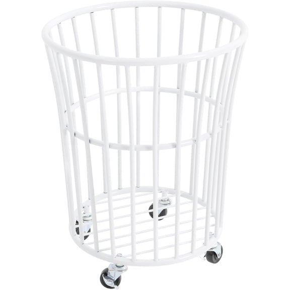 Metal Laundry Basket Laundry Basket Cart with Wheels Laundry Room Rolling Laundry Basket with Wheels Easy Moved Basket for Organizer (White)