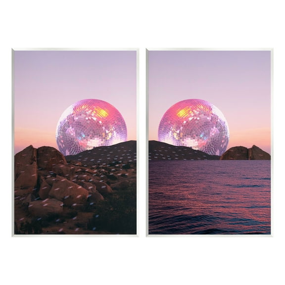 Stupell Industries Surreal Disco Ball Landscape Landscape Painting Unframed Art Print Wall Art, 10 x 15, Set of 2