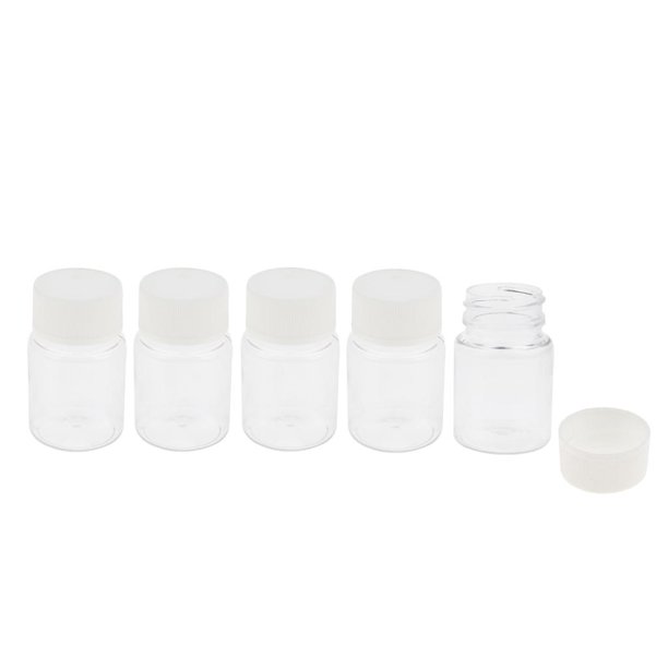 s de muestras de muestras de líquidos de laboratorio de 5 piezas con tapón de rosca transparente de 60 ml Cola Frascos de botellas de laboratorio