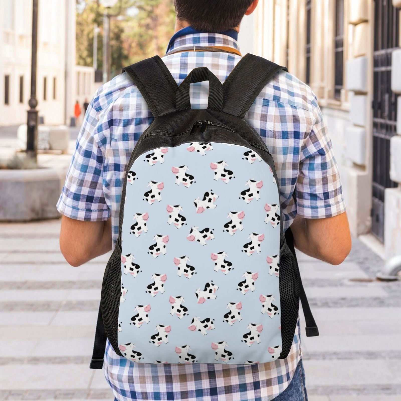 Defioc Cute Farm Cow Print Backpack -Travel,or Work Bookbag Daypacks with 15-Inch Laptop Sleeve and Dual Water Bottle Pockets
