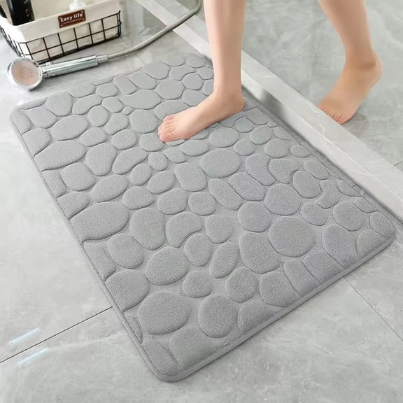 Coral Fleece Embossed Stone Bathroom Floor Mat, Water Absorbing & Fast Drying Foot Mat With Soft Texture & Non-Slip Backing, Multifunctional Door Mat For Indoor/Outdoor Entrances,