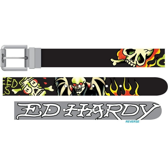 Ed Hardy Live To Ride Reversible Belt - BX95411EHQA (Black/Grey, 32)