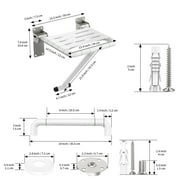 Folding Shower Seat White 14.5x 13.4 Inch , Wall Mounted Stainless Steel Shower Seats for Bathroom, Fold Down Shower Chair Shower Bench w/ Assist Garb Bar for Handicap Elderly Injury Senior