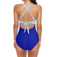 thumbnail image 3 of Sngxgn Women's Twist Back Cut Out Ring Plunge Neck Swimsuit Bathing Suit(Sky Blue,XXL), 3 of 4