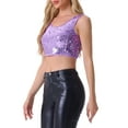 thumbnail image 4 of INSPIRE CHIC Women's Metallic Sequin Crop Top Sparkle Glitter Sleeveless Party Club Tank Top 3XL Light Purple, 4 of 5