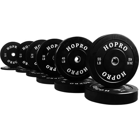 BalanceFrom HOPRO Olympic Bumper Plate Weight Plate with Steel Hub, Black, 370 lbs Set