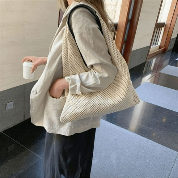 2X Women Shoulder Bags Wicker Woven Straw Bag Handbags Large Capacity Tote Female Summer Beach Purse Beige