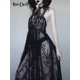thumbnail image 2 of InsDoit Gothic Summer Sexy Black Dress Women Lace See Through Halter Bandage Sleeveless Dress Elegant Partywear Club Long DressL Gao Jinjia LED, 2 of 2