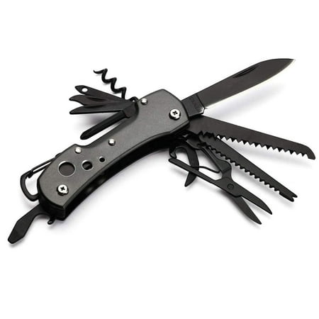 Happon 15 in 1 Multi-Tool Folding Pocket Knife for Camping Fishing Hunting Survival Outdoor (Black)