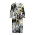 thumbnail image 3 of Yuyamidu Gray Marble Print Womens Robe Long Lightweight 3/4 Sleeve Bathrobe Butterfly Sleepwear Gowns Size L Sunflower V-Neck Robes Ladies Loungewear, Below the Knee, 3 of 7