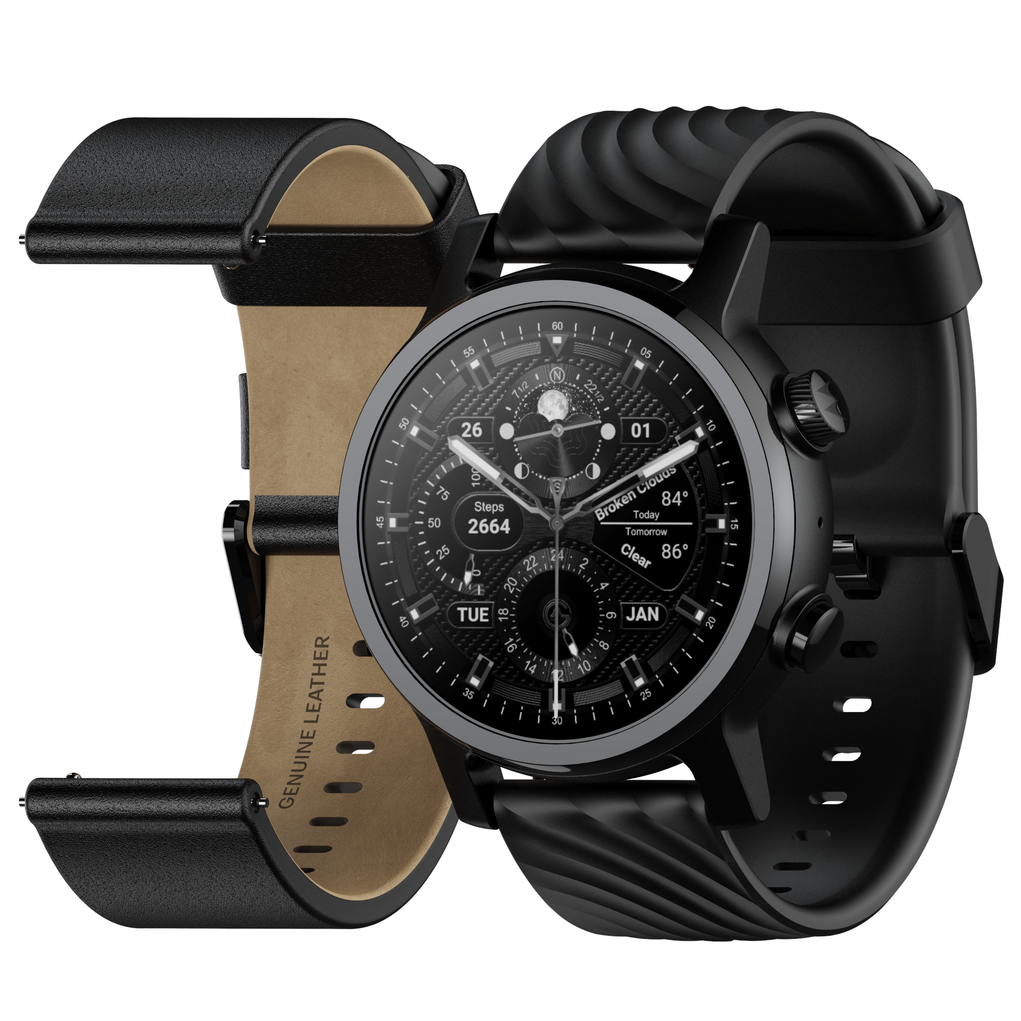 Moto 360 3rd Gen 2020 - Wear OS by Google - The Luxury Stainless Steel Smartwatch with Included Genuine Leather and High-Impact Sports Bands - Phantom Black - image 1 of 7