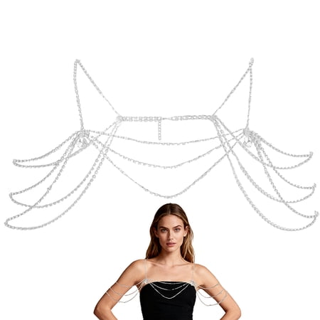 Ally Rhinestone Multi-Layered Twisted Chain Shoulder Body Chains for Women Platinum 848mm