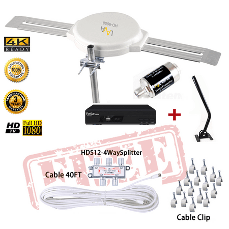 [FREE Installation Kit+J-Pole+Converter & Recorder Box+Surge Protector]LAVA HD-8008 4K HDTV Outdoor or Indoor 360 Degree Omni directional Antenna