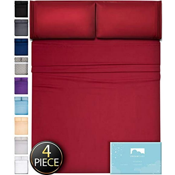 Twin XL Sheets 4pcs XL Twin Sheet Set Twin XL Fitted Sheet Extra Long Twin Sheets XL Twin Fitted Sheet Twin Extra Long Sheet Set Twin XL Bedding Twin XL Fitted Sheets XL Twin Sheets Burgundy