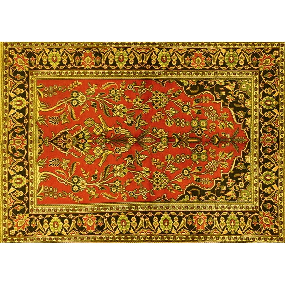 Ahgly Company Machine Washable Indoor Rectangle Persian Yellow Traditional Area Rugs, 2' x 5'