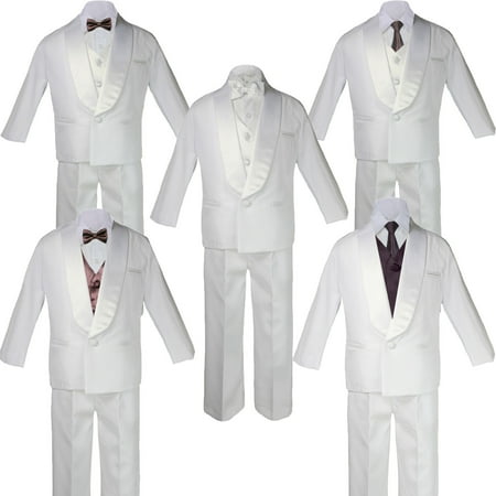 

Boys White Satin Shawl Lapel Suits Tuxedo BROWN Satin Bow Necktie Vest Set SM-20