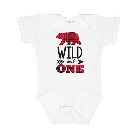 

Inktastic Plaid Bear Wild and 1 with Arrow Gift Baby Boy or Baby Girl Bodysuit