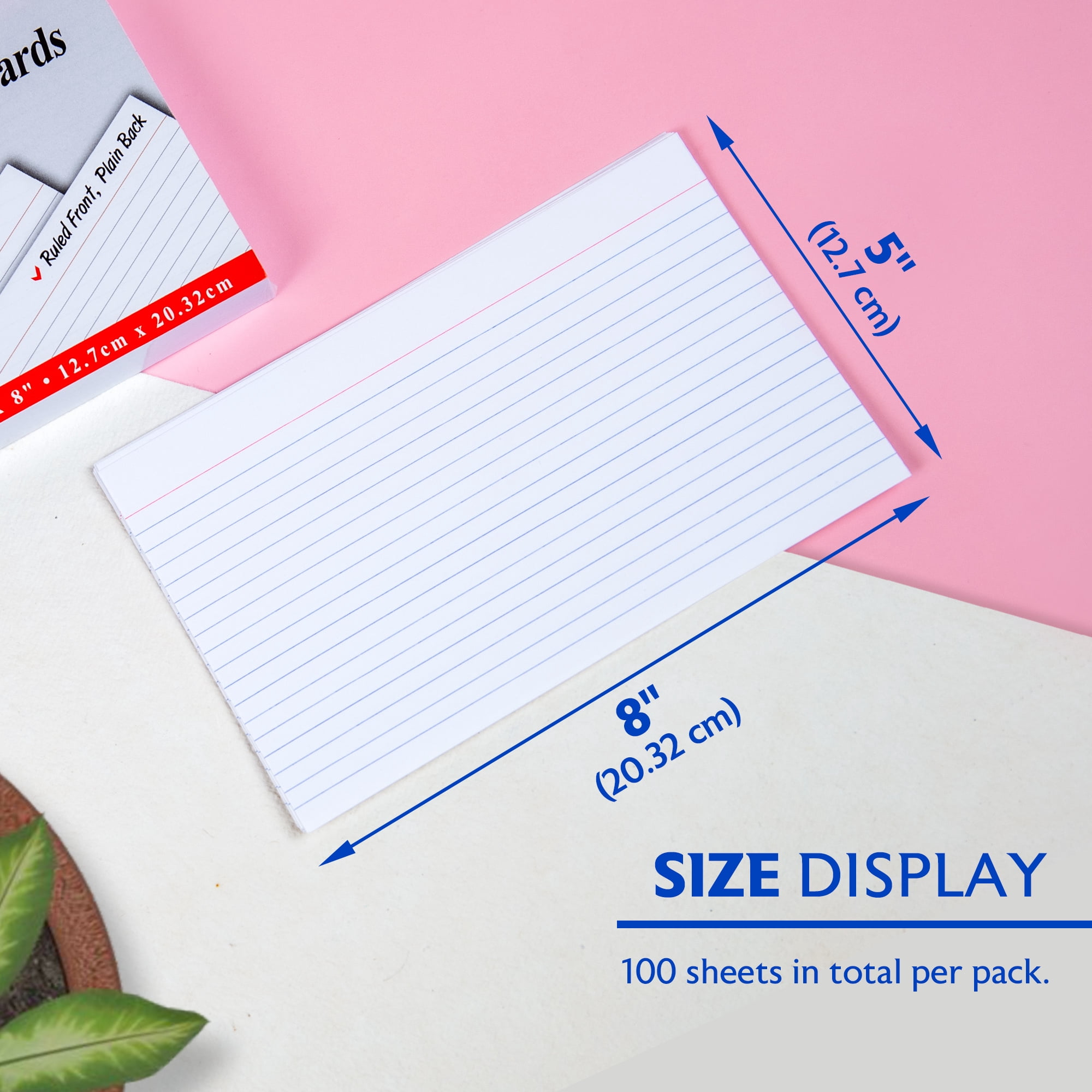 BAZIC Ruled Index Cards 5"X8" 2400 Count, White Ruled Lined Flashcards