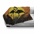 thumbnail image 3 of Tropical Soft Flannel Fleece Throw Blanket, Sunset View with Romantic Flamingos over Plants Horizon Landscape, Cozy Plush for Indoor and Outdoor Use, 60" x 80", Dark Orange Yellow Black, by Ambesonne, 3 of 6