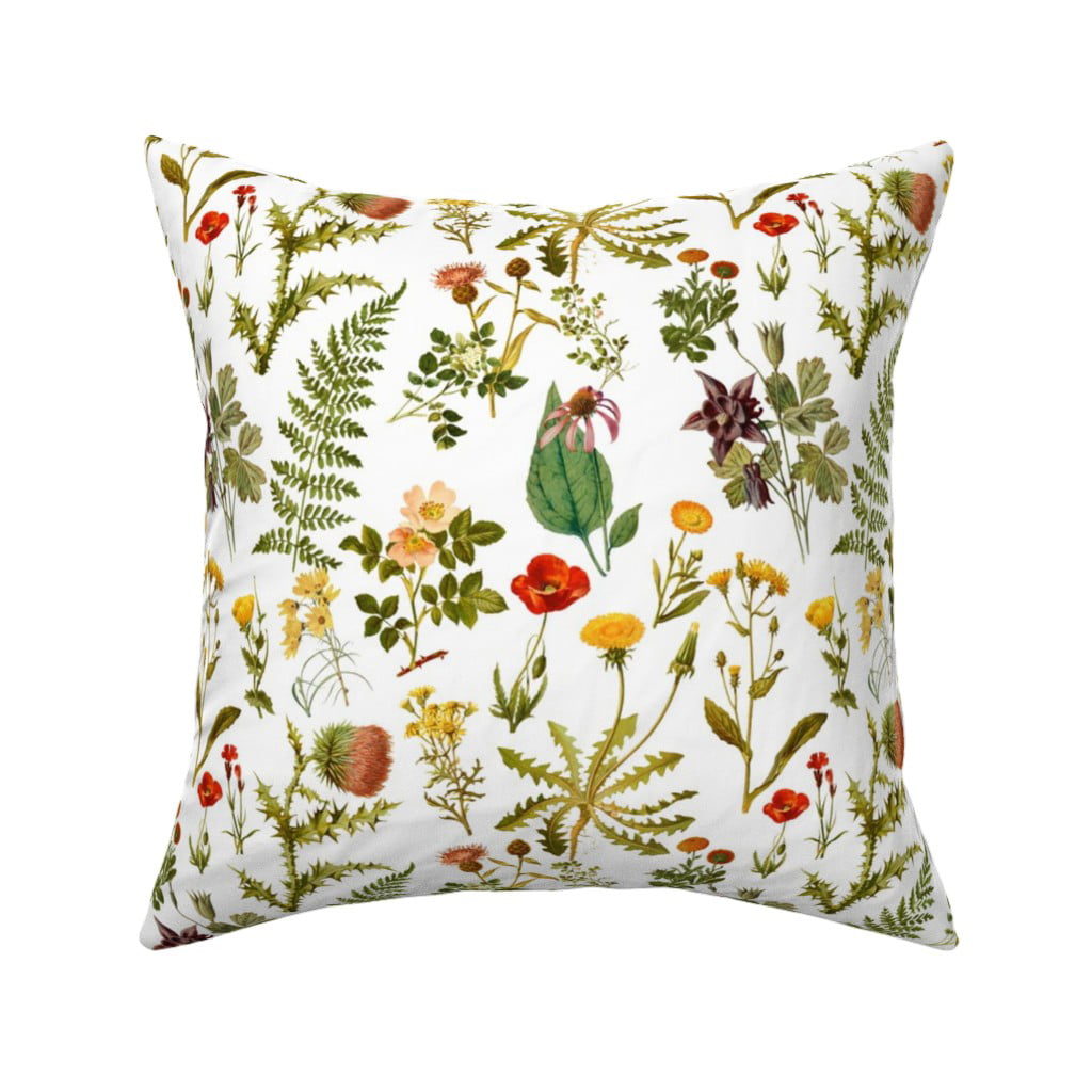 Vintage Florals Wildflowers Throw Pillow Cover w Optional Insert by Roostery