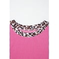 thumbnail image 6 of Women's Sachet Pink Ribbed Short Set – Leopard Print Trim, Short Sleeve Casual Outfit for Daily Wear, XL, 6 of 12
