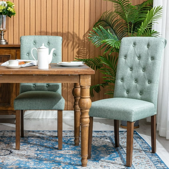 Snugway Tufted Dining Chairs Set of 2,Upholstered Fabric Accent Parsons Diner Chairs-Green