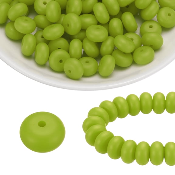 110Pcs Silicone Beads 14mm Lentil Rubber Focal Beads Bulk for Pens Keychain Bracelet Necklace DIY Crafts Making, Celadon