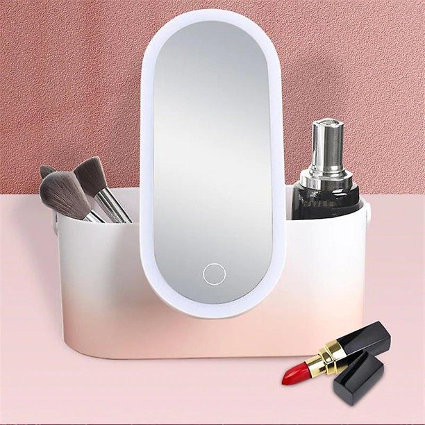 Caja organizadora de maquillaje con espejo de luz LED, organizador de cosméticos de maquillaje de viaje portátil, estuche de maquillaje de almacenamiento de luz táctil - rosa Kuyhfg Sin marca