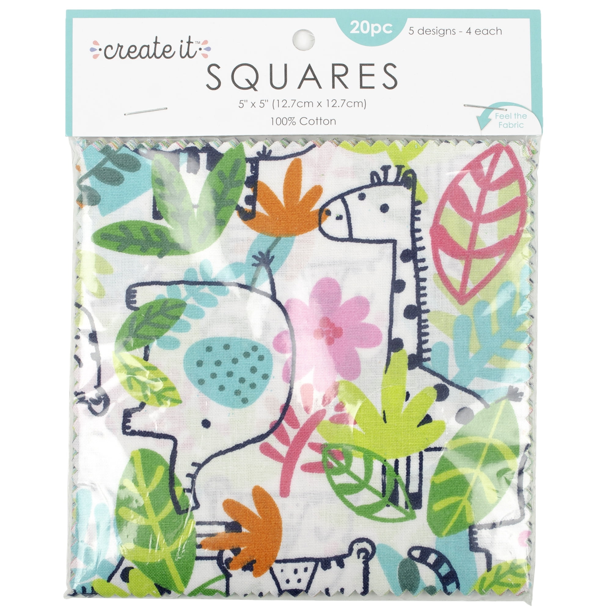 Create It 5'x5' Cotton Safari Foliage Precut Squares, Multicolor, 20 Piece