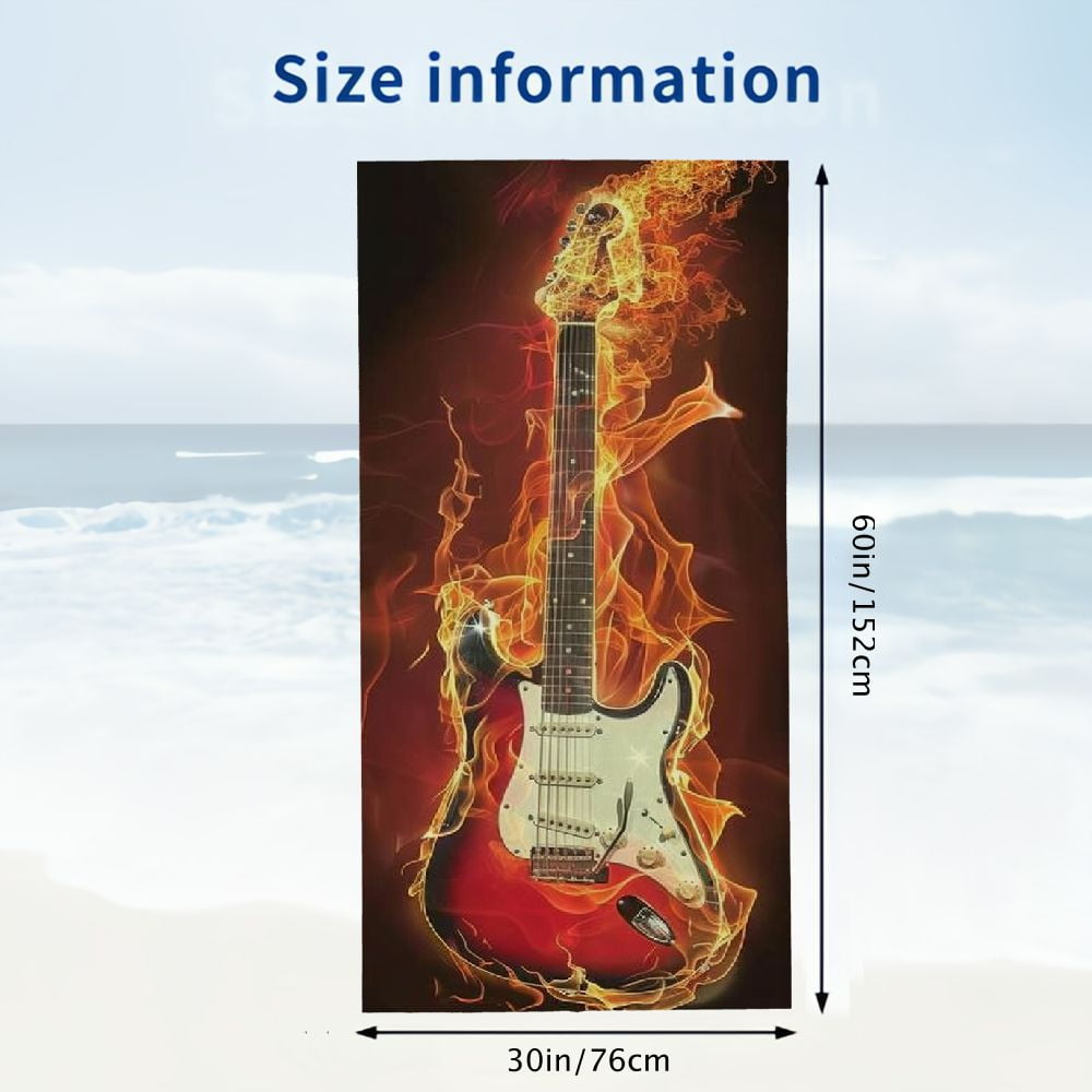 PHYHOO Fire Guitar Microfiber Beach Towel, Music Guitar Large Oversized Beach Towel Lightweight Quick Dry Soft Absorbent Bath Towel, Sand Free Towel for Swimming Travel Sports 30x60in