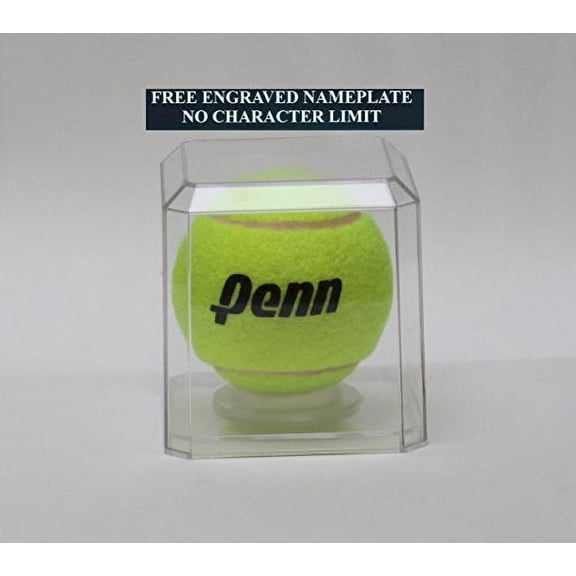 Tennis Ball Personalized Acrylic Display Case with Beveled Edges and Custom Ball Stand - Free Engraving