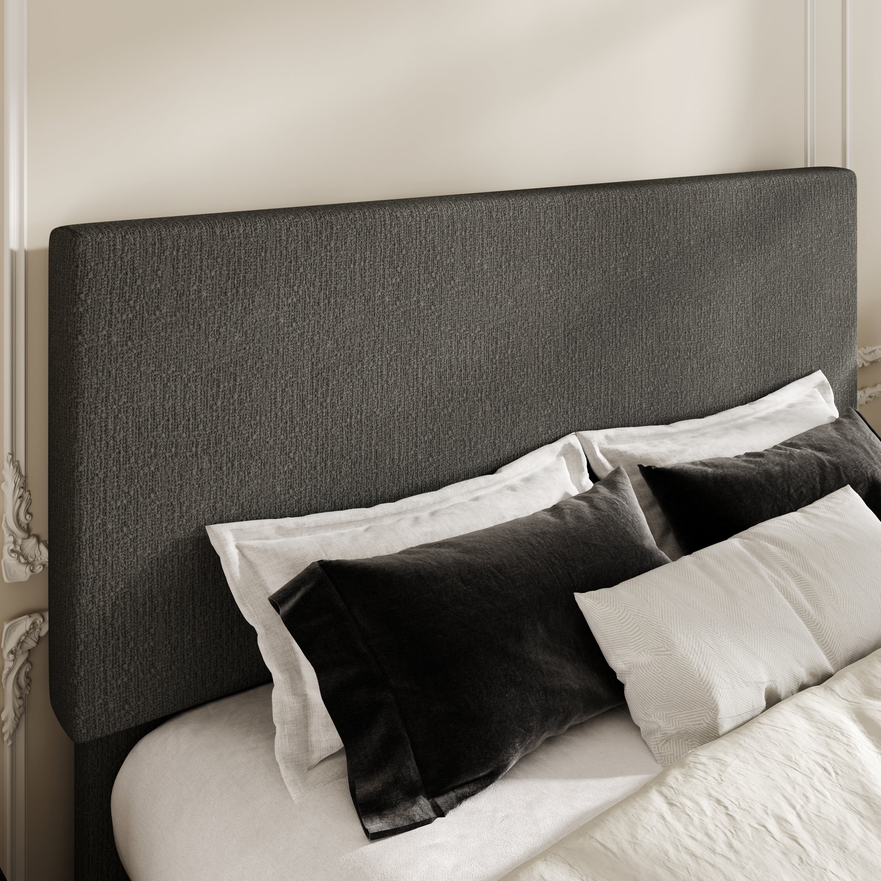 Amolife Queen Bed Frame, Platform Bed Frame with Upholstered Adjustable Headboard, Gray, Nubby Fabric