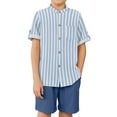 thumbnail image 6 of Arshiner Boys 2 Pieces Set Casual Short Sleeve Blue Stripe Shirt and Navy Shorts Summer Matching Outfits 9-10 Years, 6 of 8
