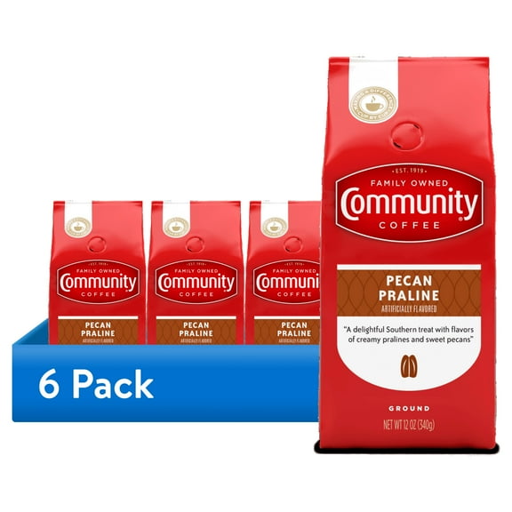 (6 pack) Community Coffee Pecan Praline Medium Roast Ground 12 oz Gable Top