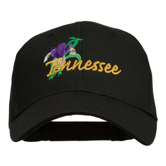 USA State Tennessee Flowers Iris Embroidered Organic Cotton Cap - Black OSFM