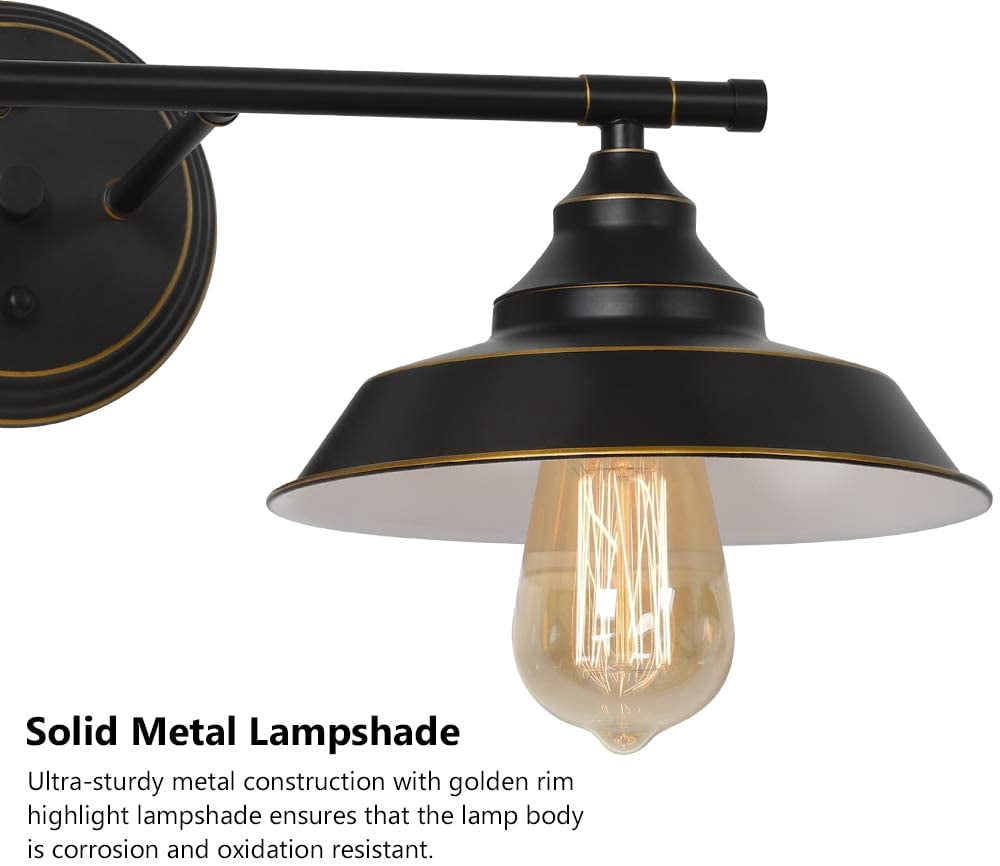 Bathroom Vanity Light, 2 Light Wall Sconce Fixture with Black Lampshades, Vintage Edison Wall Lamp Lighting for Bathroom Bedroom Farmhouse Living Room Mirror Cabinets Dressing Table