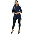 thumbnail image 2 of Phagun Women's Loose Aari Work Button Down Rayon Blue Casual Tunic Blouse - 22, 2 of 9