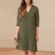 thumbnail image 1 of Puntoco Vestido De Manga Corta Con Cuello En V, Mujer Primavera Y Verano Con Cuello En V Color Sólido Algodón Y Lino Vestido Casual De Manga Corta Con Bolsillo Verde Militar Xxl, 1 of 7