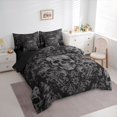 thumbnail image 2 of Castle Fairy Baroque Damask Skull King Bedding 7pcs,Ornate Floral Skeleton King Bed in a Bag,Gray Black,Black Reversible, 2 of 7