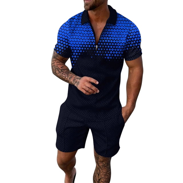 Ensemble Chemise et Short pour Hommes Classique Été Décontracté 2 Pcs avec Haut à Manches Courtes et Shorts