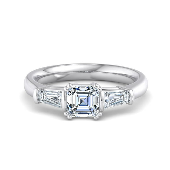 Alor Jewelry 1.8 Ct Asscher Cut Moissanite Engagement Ring for Women's - 14K White Gold Plated Ring - Stunning Wedding Proposal Ring for Her - Luxury Engagement Jewelry for Women's