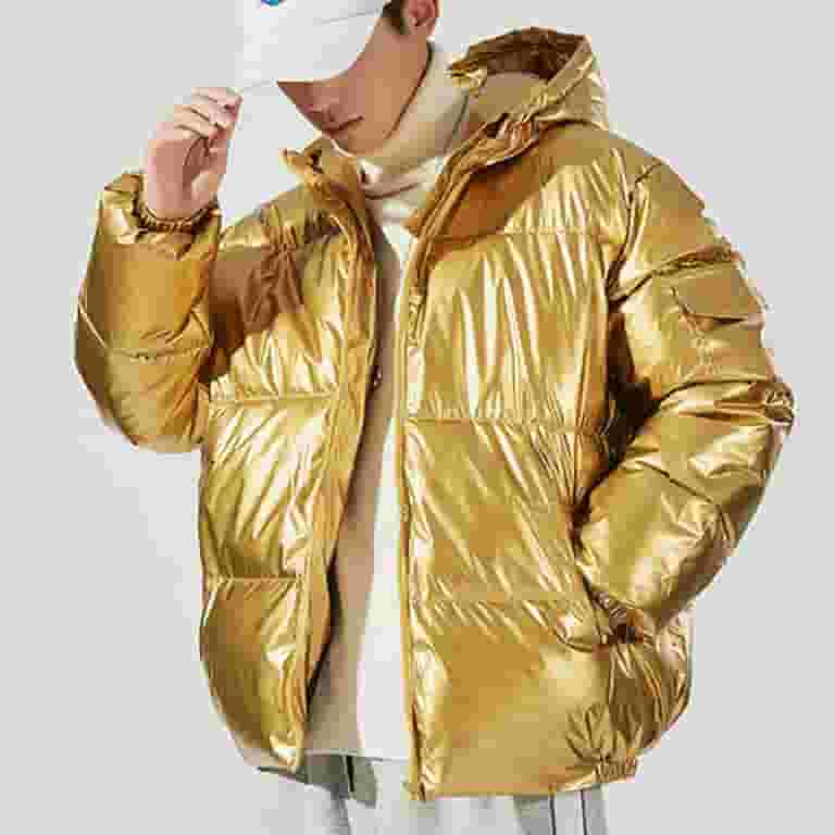 【COLOR iN ID】glossy padded curly jacket JUUYY Men's Plus Size Hooded Winter Coat Warm Puffer Jacket