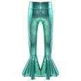 thumbnail image 4 of Linjinx Kids Girls Boys Shiny Metallic Ruffle Flared Bell Bottoms Pants Performance Yoga Dance Lake Green 12, 4 of 7