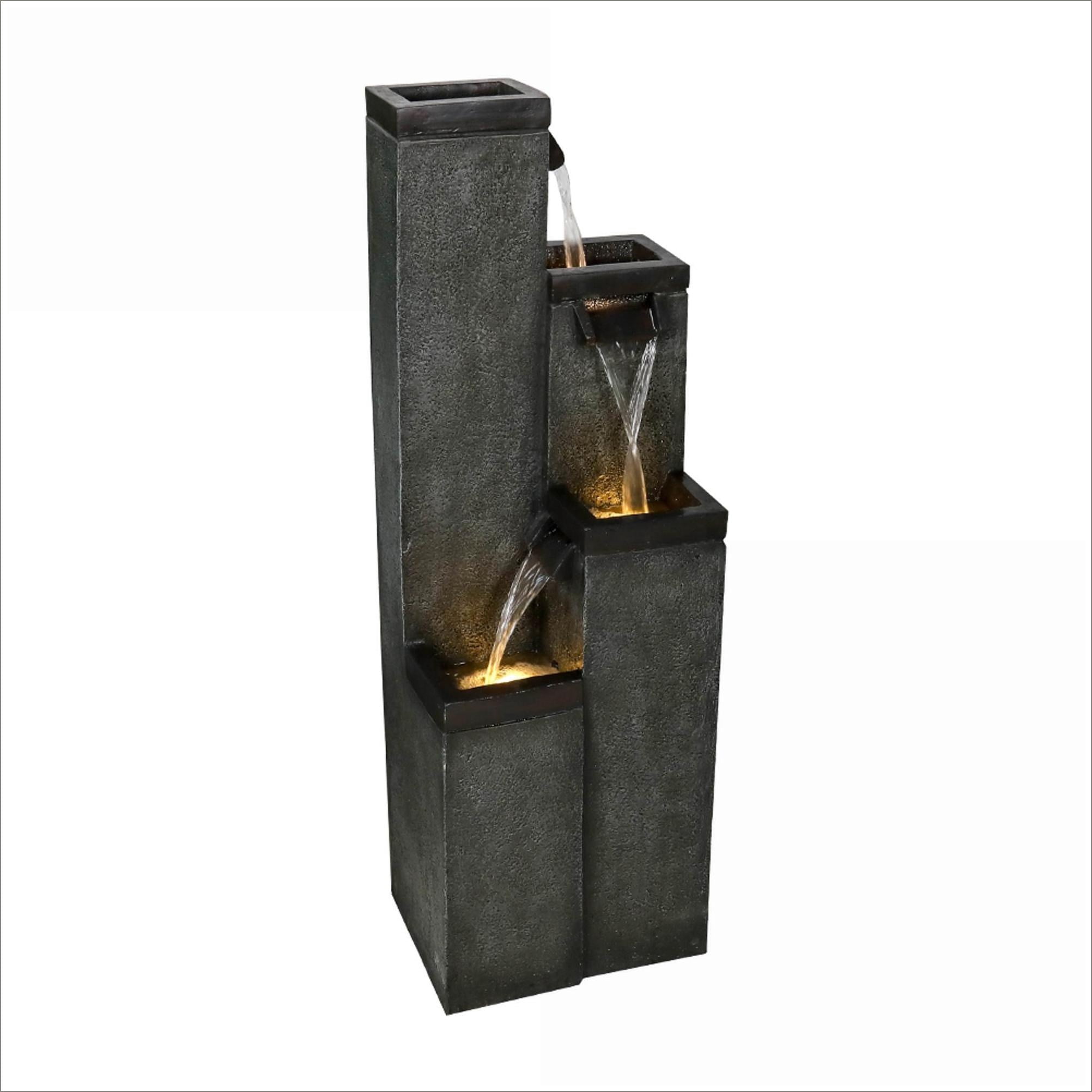 Fountains | Modern 4-Tier Cascading Water Fountain with LED Lights, 39.3" for Indoor Outdoor Garden Patio | Resin | Tiered Waterfall Fountain
