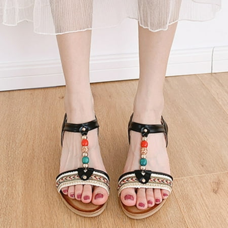 

Cathalem Casual Sandals for Women Wedge Sandals Women Summer Rome Soft Midsole Fashion Color Beads Sandals Wedges Women New Black 8