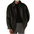 thumbnail image 6 of Maoxin Men Leather Jacket Men's Lapel Casual Loose Heavy Distressed Leather Jacket Long Sleeve Hoodless Leather Coat/Jacket Leather Jacket Plus Size Black XL, 6 of 7