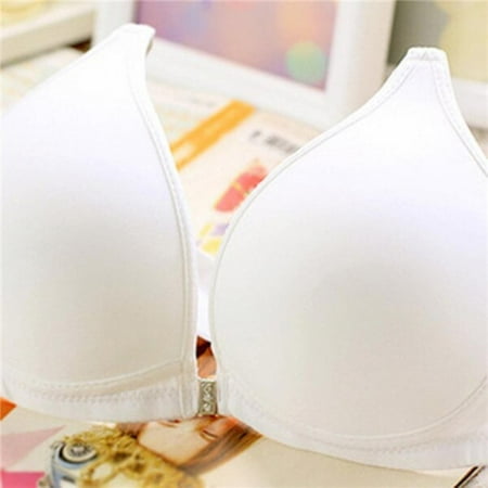 

Clearance Sale!Women Smooth Front Closure Thin Padded Racerback Seamless Push Up Bra Top White 80B/36