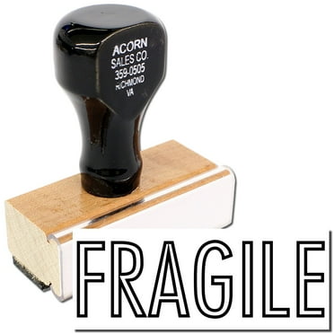 Fragile Rubber Stamp, Wooden Handle Rubber Stamp, Laser Engraved Dies, Impression Size 1/2" x 1-1/2”, Uses a Separate Stamp Pad