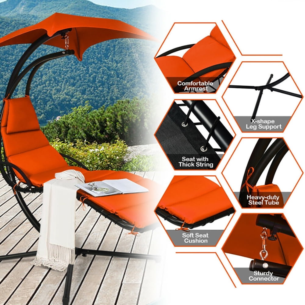 Aimee Lii Hanging Stand Chaise Lounger Swing Chair with Pillow, Patio Loungers, Orange